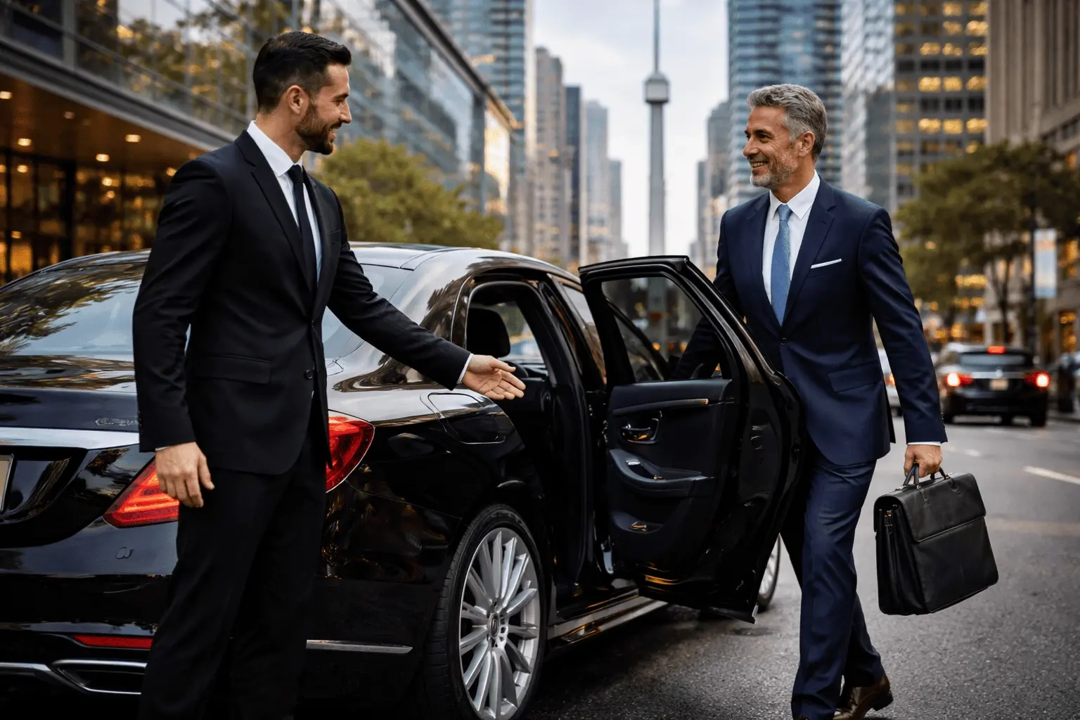 Luxury car pickup with professional driver providing Toronto Chauffeur Service for business client