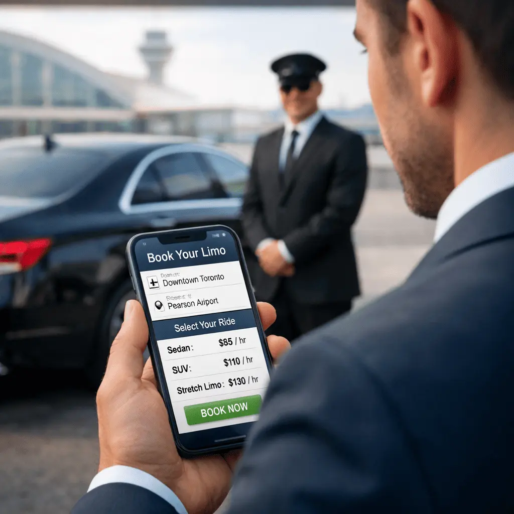 corporate limo Toronto price booking on mobile with chauffeur and luxury car