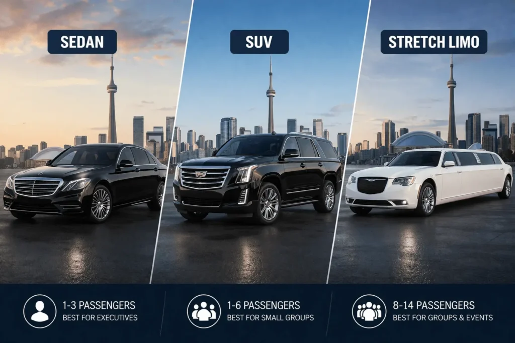 luxury sedan SUV and stretch limo comparison for business travel Toronto